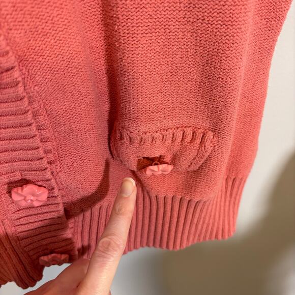 Pink Knit Cardigan Flower Buttons Vintage Short Sleeve Sweater Top | True Spring - Picture 7 of 7